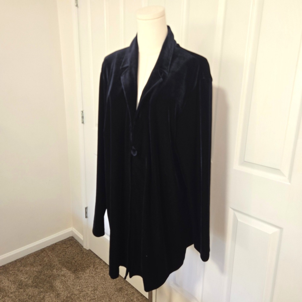 Coldwater Creek Velvet Cardigan Blazer Womens 22W Navy Blue Single Button Luxe